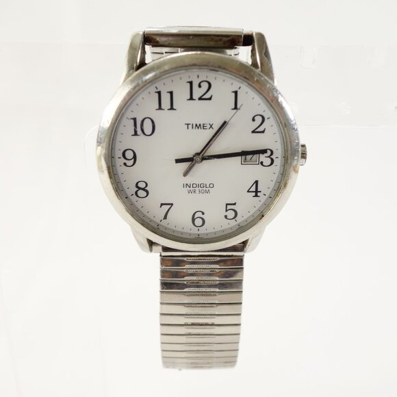 Timex Indiglo Men's Watch Stretch Band Date Window Easy Read New Battery - Picture 2 of 7